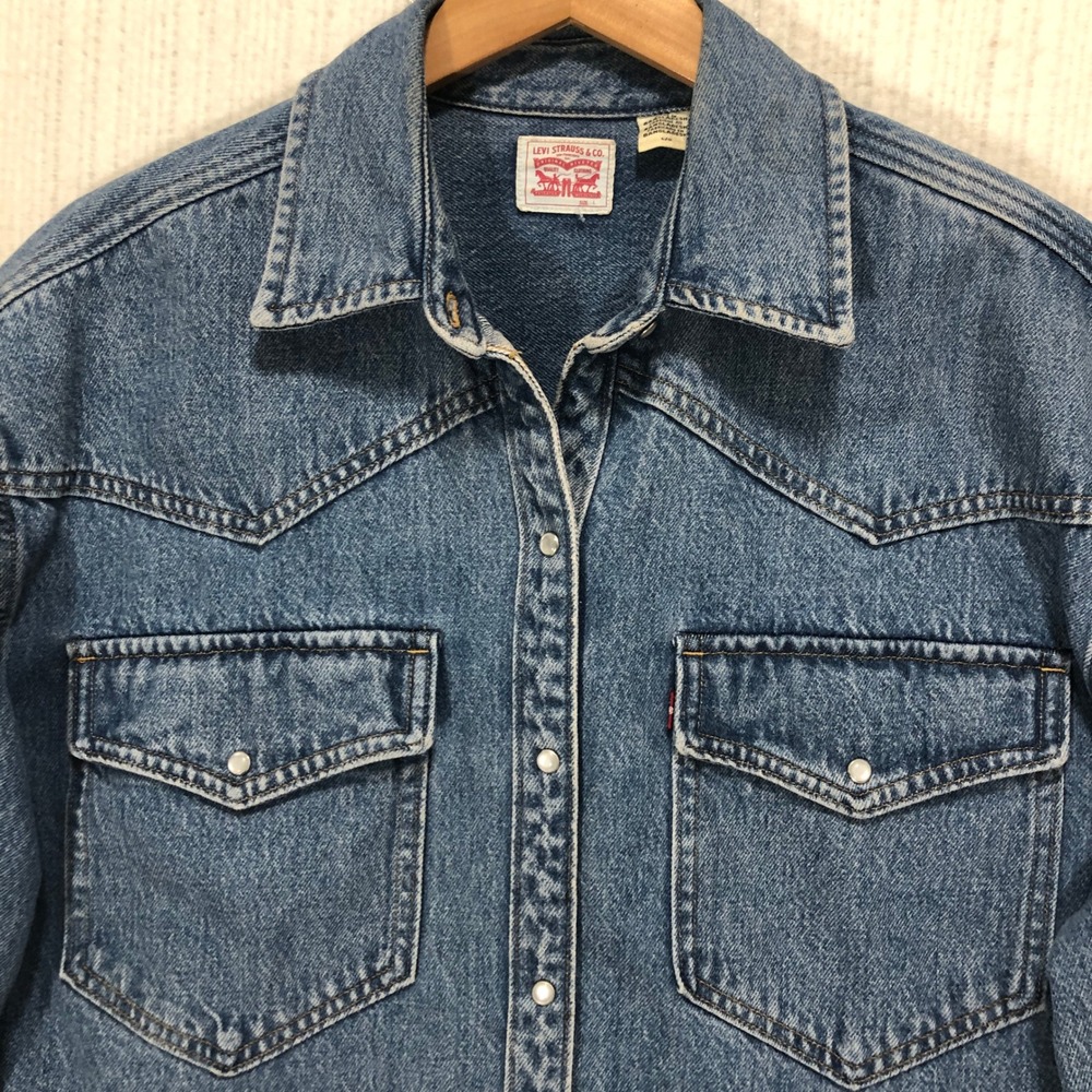 Levis Mens Western Denim Pearl Snap Jacket Medium Wash Blue A3373-0004 Oversized